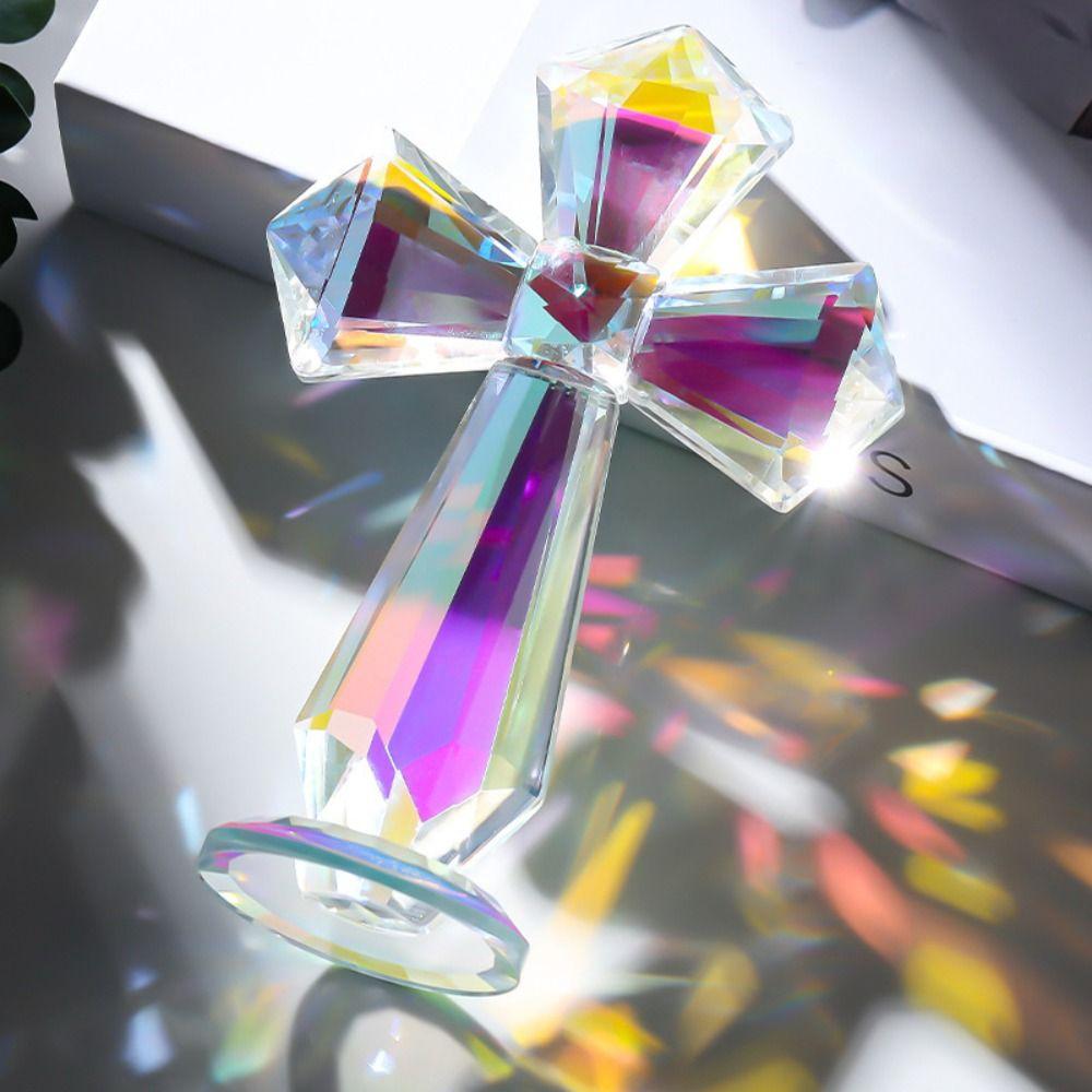Handmade Crystal Cross Ornament AB Color Crosses Figurine Christian Cross Crafts Birthday Gift