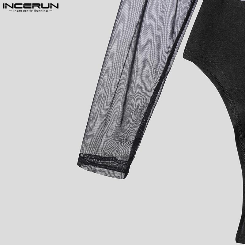 INCERUN Мужские прозрачные комбинезоны с длинным рукавом из сетчатой ткани в сетку