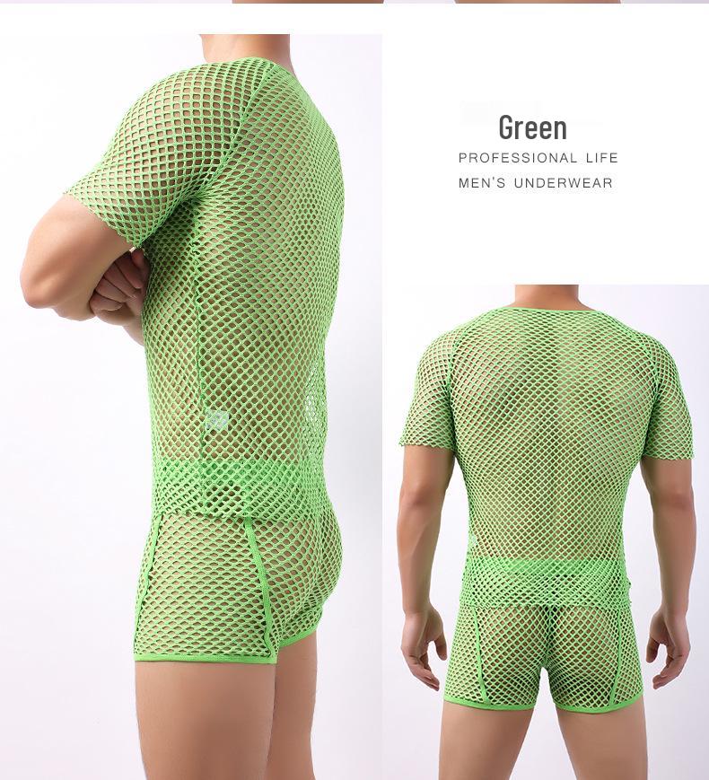 Мужская прозрачная сетчатая футболка - Соблазнительный дизайн с вырезами