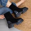 Vintage British Style  Boots for WomenSummer New Warm Versatile Thick Soled Chunky Heel Short Boots Stretch Slim Boots Comfortable Soft Sole Non slip