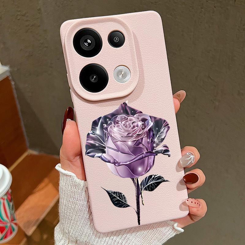 Тонкий матовый чехол с узором из кожи и кристаллами в виде розы для Xiaomi 13T Pro Poco X7 X6 Redmi Note 14 13 Pro 12 11 10 Pro TPU мягкий противоударный чехол для телефона