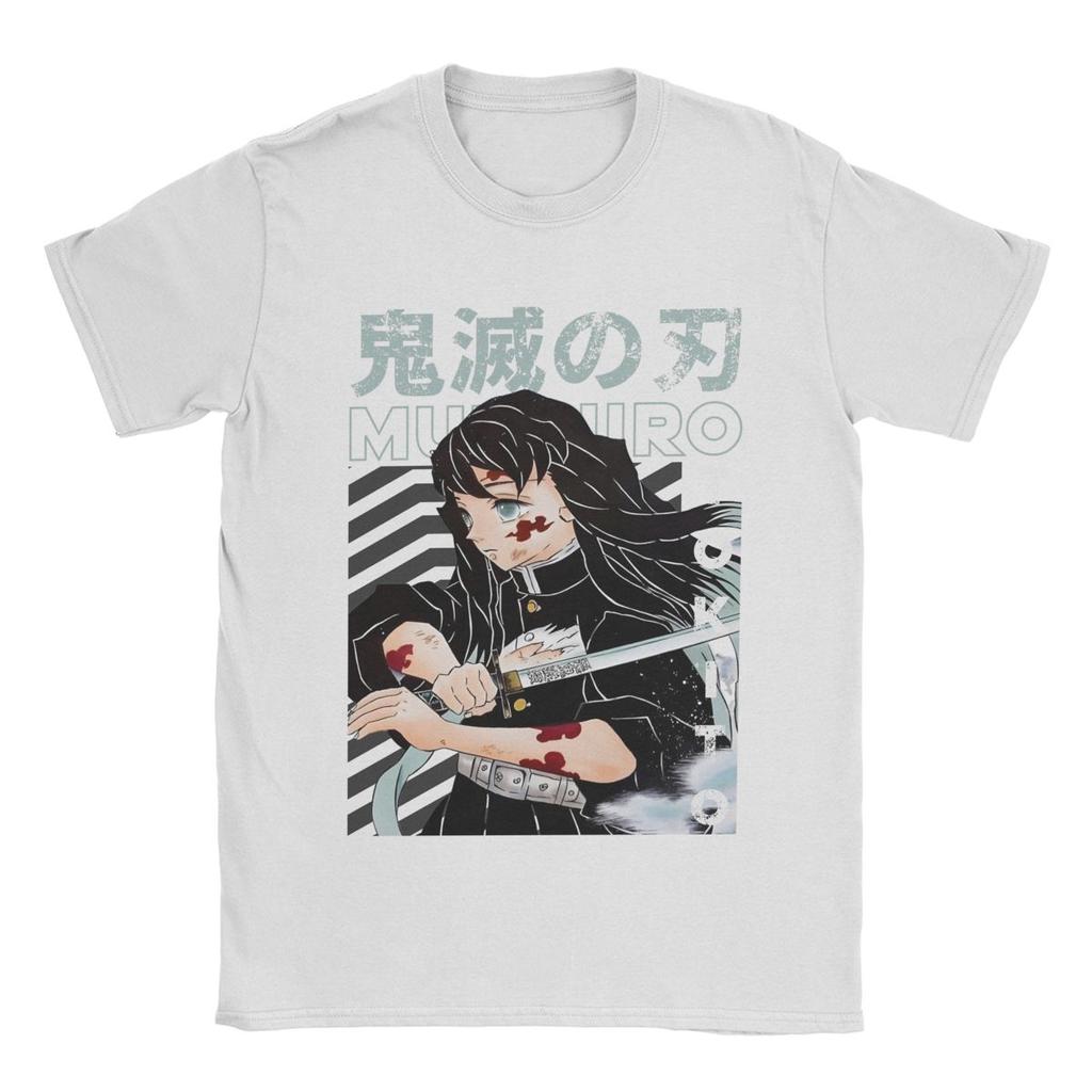 Креативные футболки с Муичиро Токито из «Истребителя демонов» для мужчин, хлопковая футболка с круглым вырезом, футболка с коротким рукавом, одежда больших размеров