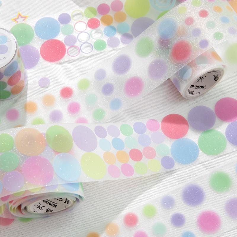 50mm * 2m Kawaii Sparkling Sand Circle Star Basic Decoration Die Cutting Sticker Tape DIY Diary Album Scrapbooking Material