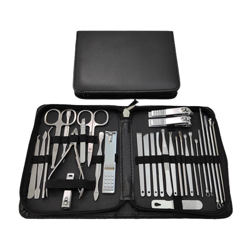 Набор для маникюра и педикюра из 30 предметов из нержавеющей стали с кусачками для ногтей, пинцетом для бровей и инструментами для удаления черных точек