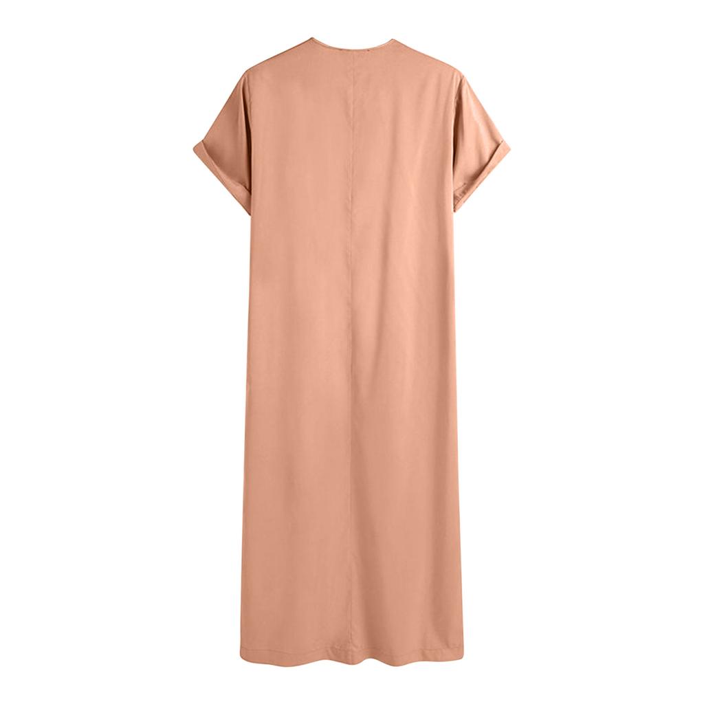 Халат с коротким рукавом Тобе чистый цвет Джубба платья мусульманский кафтан мужской арабский восточный исламский длинный халат средний