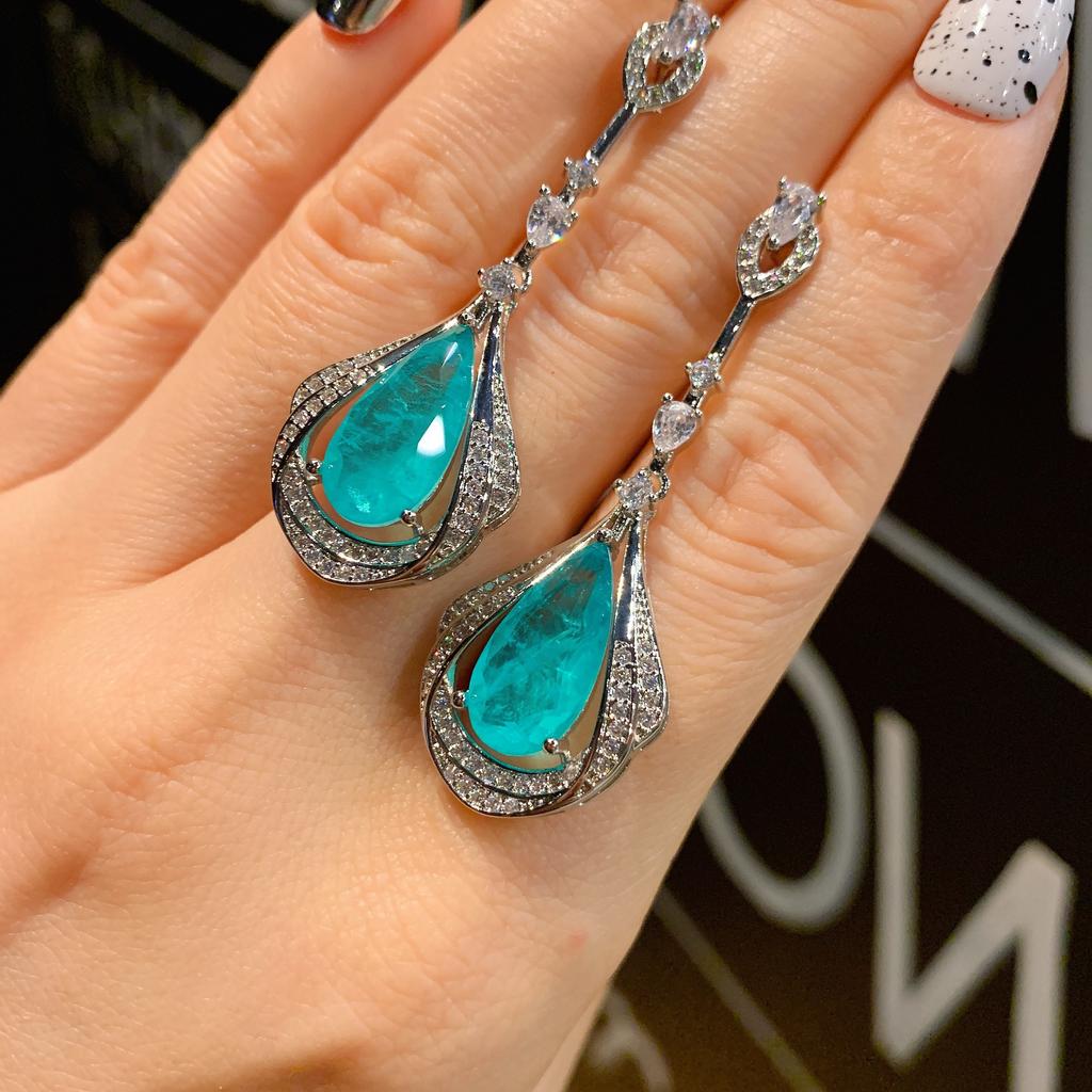 Модные серьги из серебра S925 с изумрудом и красным корундом, пересекающие границу