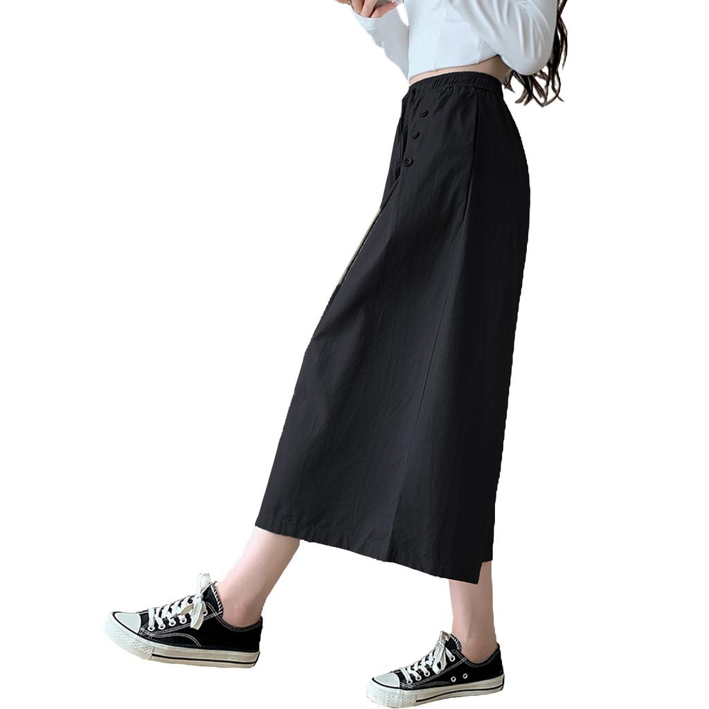 Wide Leg Pants Women's Solid Color Loose High Waisted Drawstring Pants Skirt