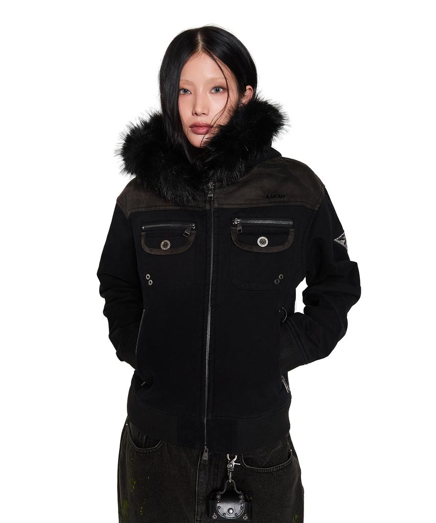 Aakam Fur Camo Contrast Jacket (Black)
