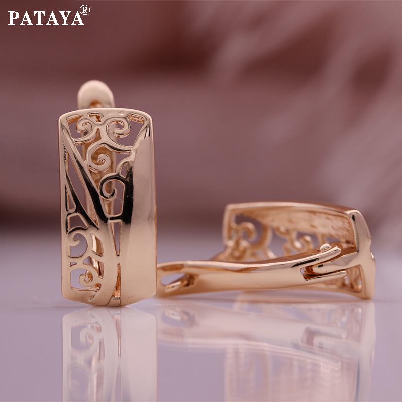 PATAYA Прямоугольные серьги цвета розового золота. Полые классические серьги итальянского ремесла.