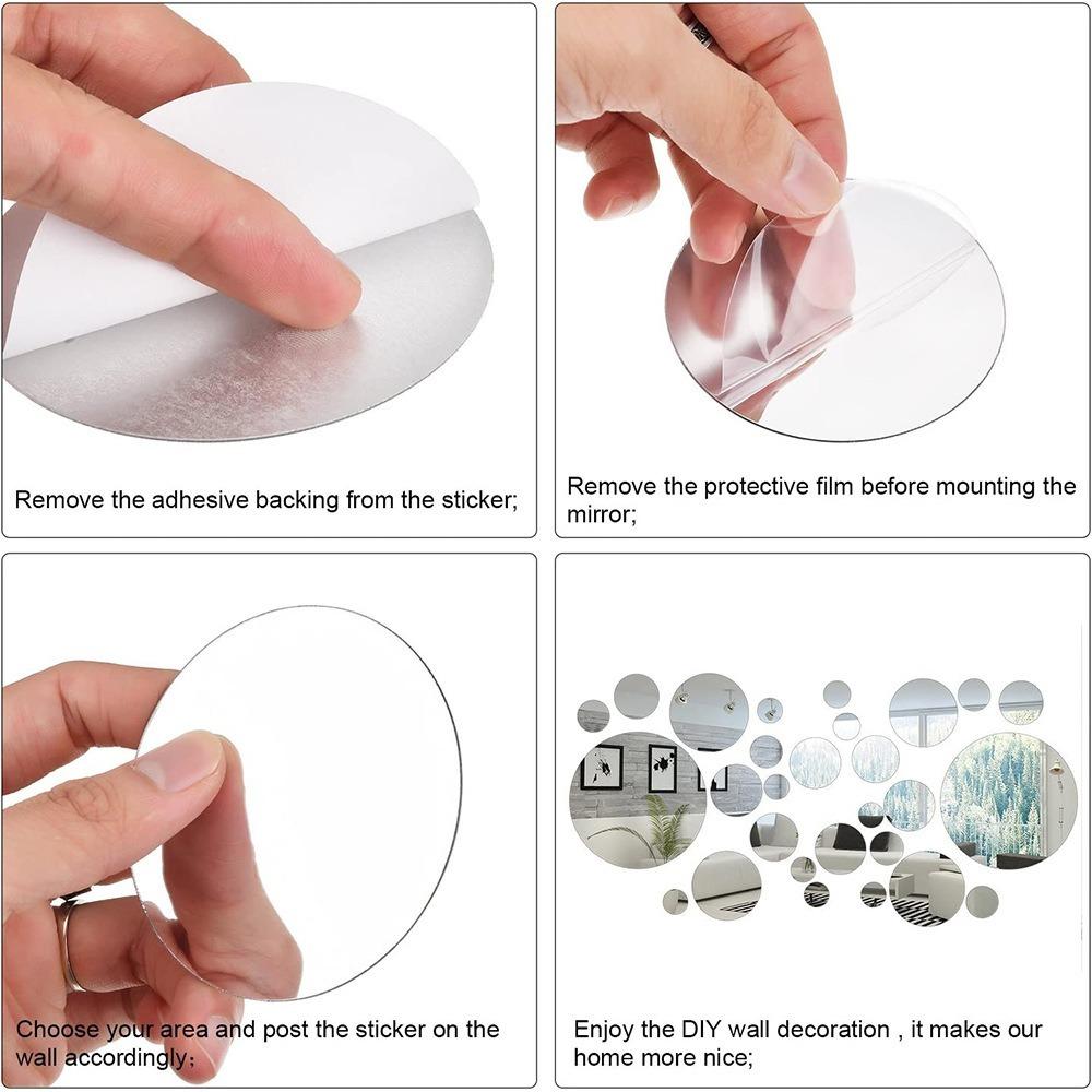 32Pcs Silver Mirror Decals Circle Home Background Decoration 3D Mirror Wall Sticker  Living Room