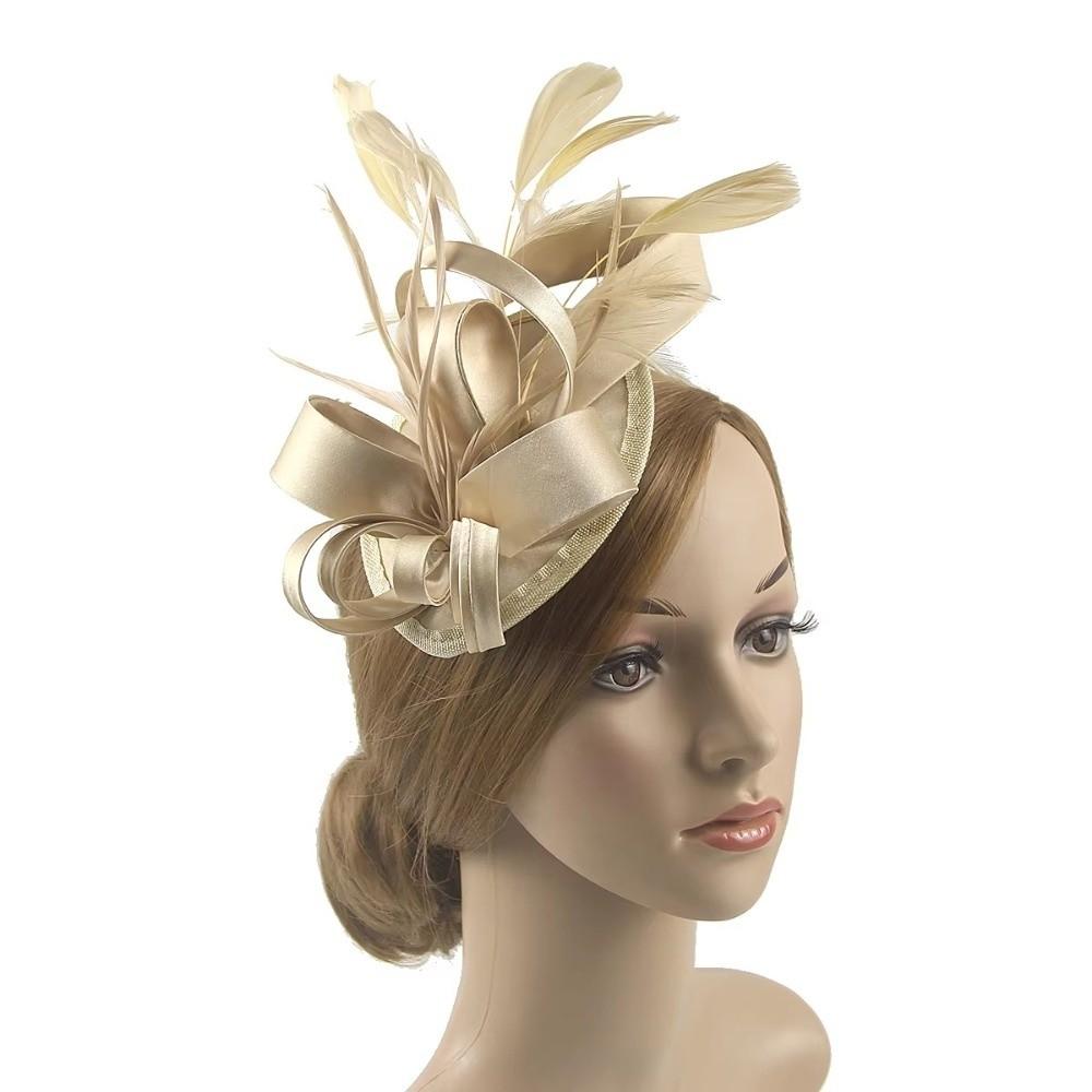 Lightweight Bow Feather Fascinator Headband Satin Tea Party Hair Hoop Hair Accessories Banquet