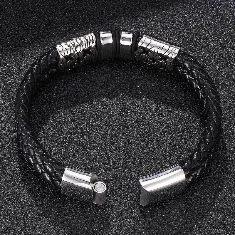 Модный мужской браслет из натуральной кожи с пуговицами из нержавеющей стали для мужчин, модные мужские аксессуары, браслеты