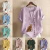 Women's Fashion Round Neck Short Sleeve T-shirt Casual Cotton Linen Graphic Shirt Leisure Loose Cat Prined Summer Blouse Tops