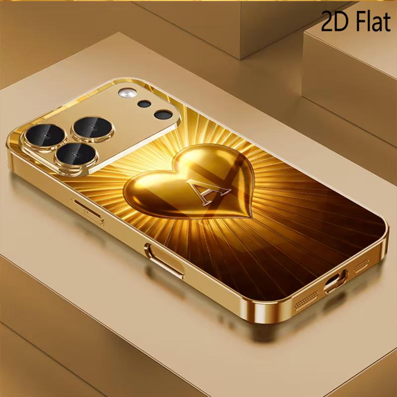 Дизайн закаленного стекла с узором «Золотое сердце» для iPhone16 17 ProMax 1514 1312 11ProMax Чехол для телефона Защитная крышка камеры Ударопрочный Жесткий B