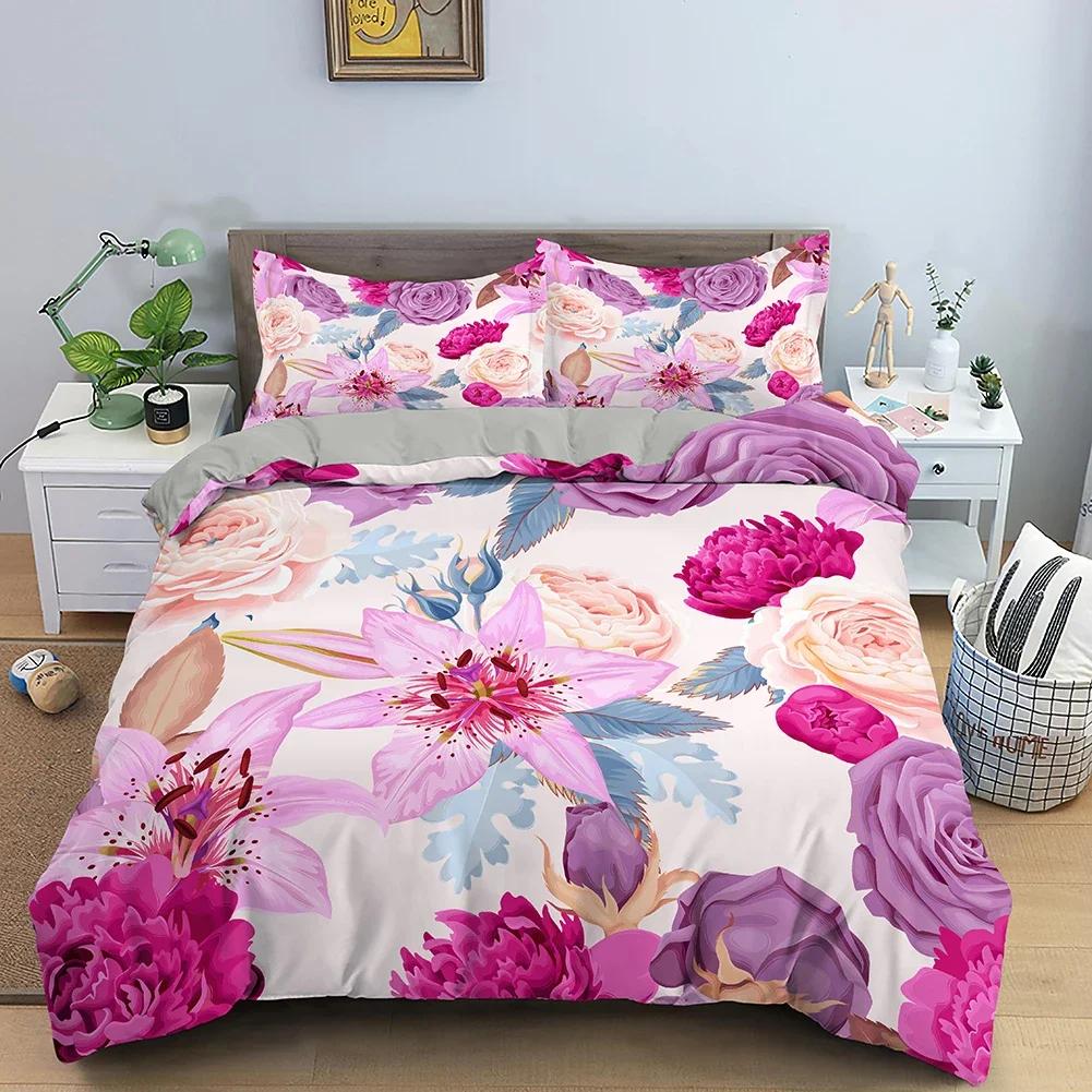 3D Rose Flower Duvet Cover Queen King Double Bedding Set 2/3pcs Quilt Cover with Zipper Closure King Size Polyester Quilt Cover