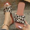 Big Size Girls Flat Sandals 2024 Summer New Square Head Buckle Flat Slippers Leopard Print Pattern 43 Yards