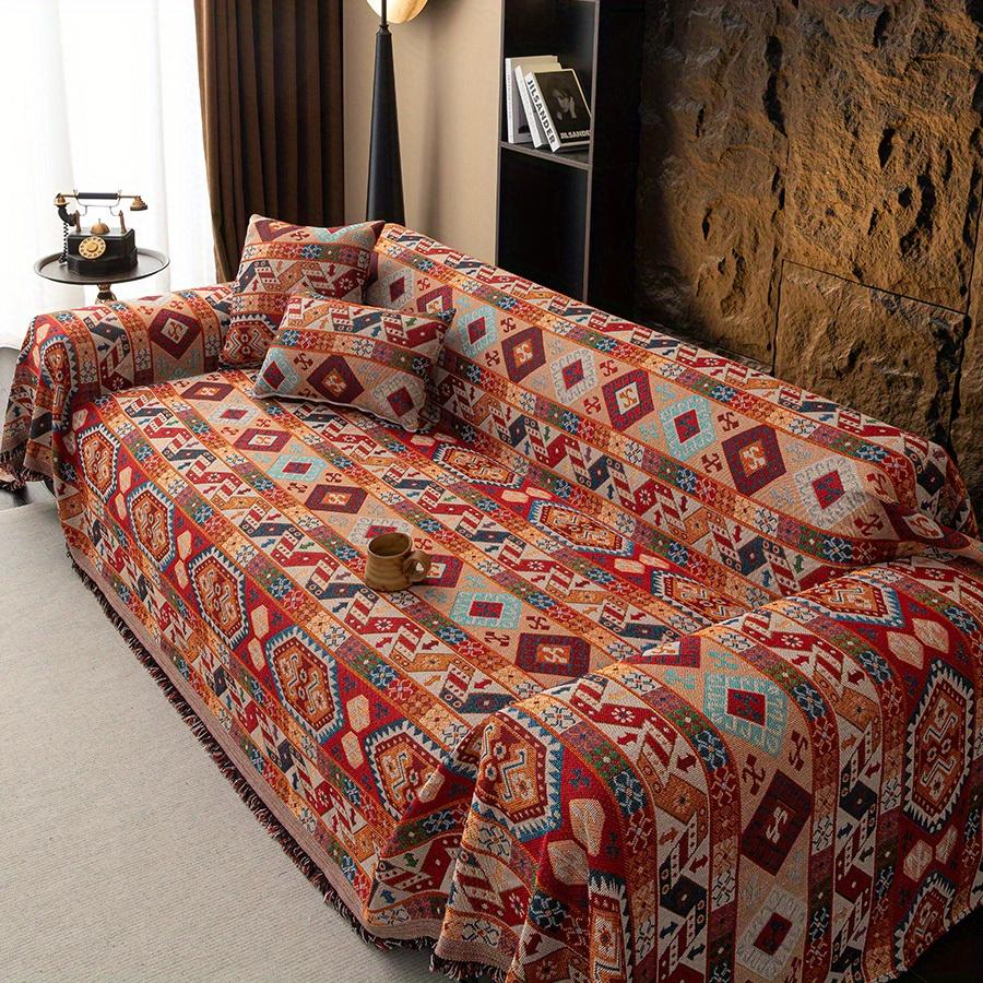 1PC Bohemian Style Sofa Cover, Vintage Sofa Blanket, Pet Scratch Proof for Bedroom Office Living Room Home Decor for New Year