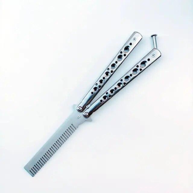 Foldable Comb Stainless Steel Practice Training Butterfly Knife Comb Beard Moustache Brushes Salon Hairdressing Styling Tool