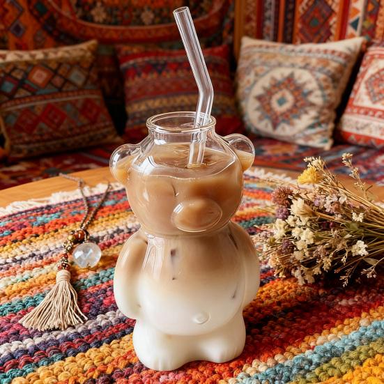 12 унций Стеклянная кружка в форме медведя Милая кружка для кофе с медведем Многоразовая посуда для пива, вина, коктейлей для дома, бара, кухни, ресторана, вечеринки