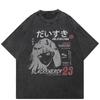 Streetwear Anime Girl Graphic T-Shirt Cotton Washed Black Tshirt Unisex Tops Tees Summer Short Sleeves T Shirt