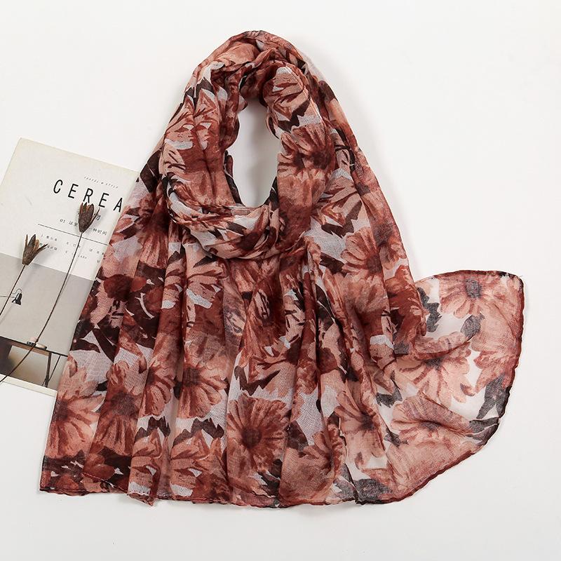 Thin Floral Viscose Scarf Print Voile Shawls and Wraps Pashmina Foulards Muslim Woman Hijab Scarves Long Printed Tippet