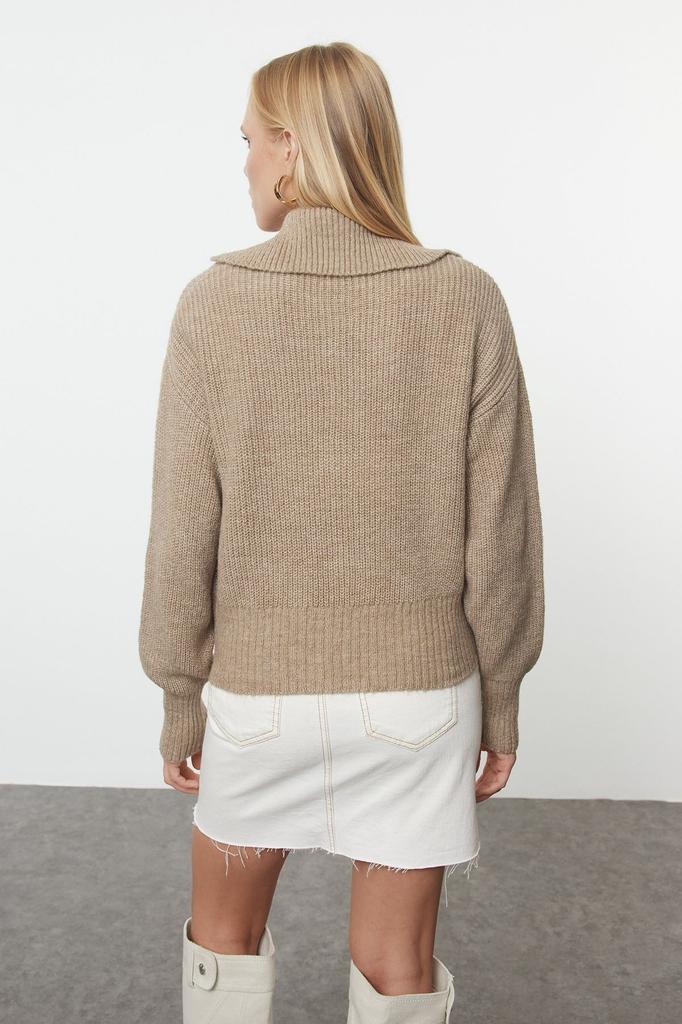 Женский модный стильный кардиган из норки, более устойчивый мягкий текстурированный трикотаж на молнии с отложным воротником, кардиган