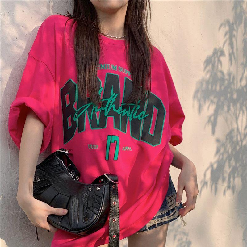 2025 летняя повседневная футболка большого размера из чистого хлопка с коротким рукавом Футболки женские harajuku с принтом букв y2k топы хип-хоп уличная одежда