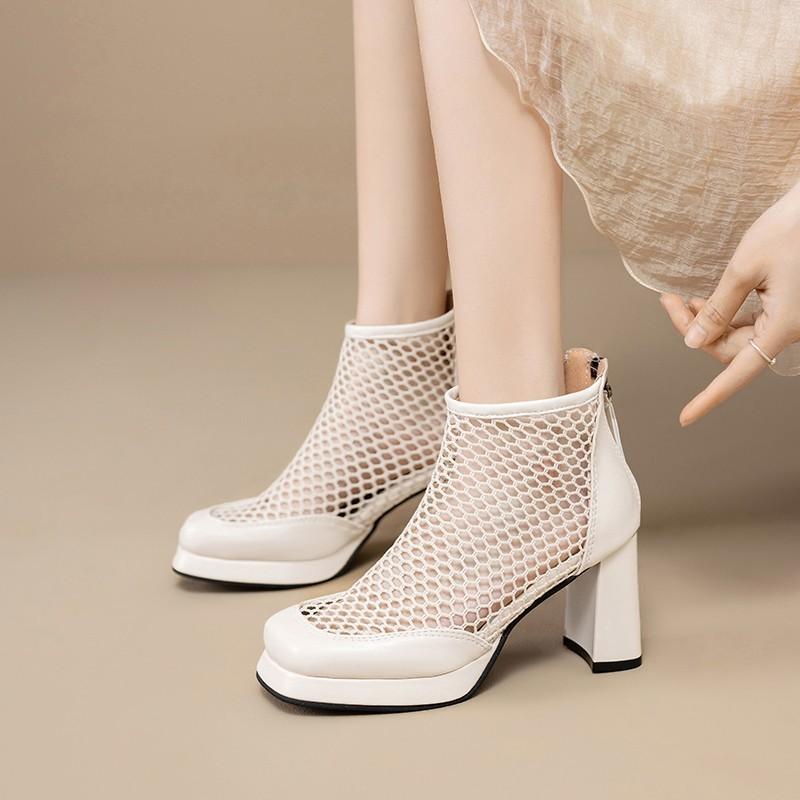 Крутые ботильоны на высоком каблуке, летний новый стиль, круглый носок, сетчатые, дышащие, задняя молния, водонепроницаемые, на платформе, нескользящие, ботильоны