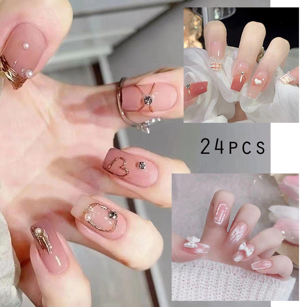 24 шт., накладные ногти, белое сердце, накладные ногти, элегантные накладные ногти, полное покрытие