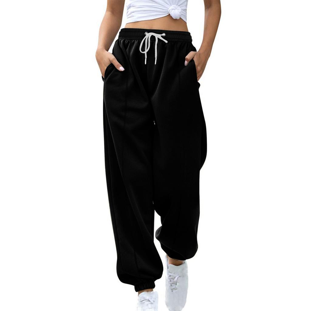 Women's Solid Color Casual Padded Warm Drawstring Loose Leisure Sweatpants Long Pants