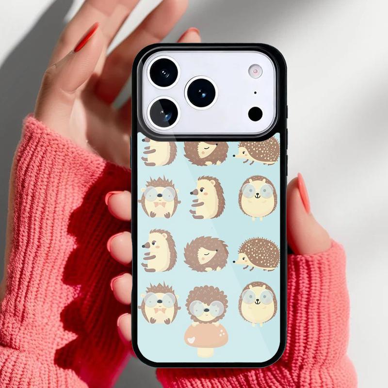 Kawaii Hedgehog Heart Phone Case for iPhone 17 16 15 14 13 Pro Max Back Cover for 12 11 Pro Coque