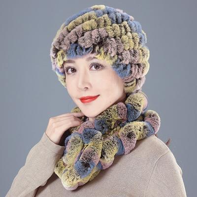 Шапка из меха кролика рекс средней длины для женщин, осенне-зимняя, теплая, для пожилых бабушек, с защитой ушей, меховая, для мамы, шерстяной шарф