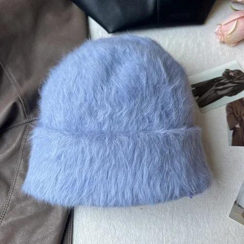Fashion Rabbit Fur Beanies Women Soft Warm Fluffy Angola Winter Knitted Hat Female Plush Windproof Bonnet Skullies Cap