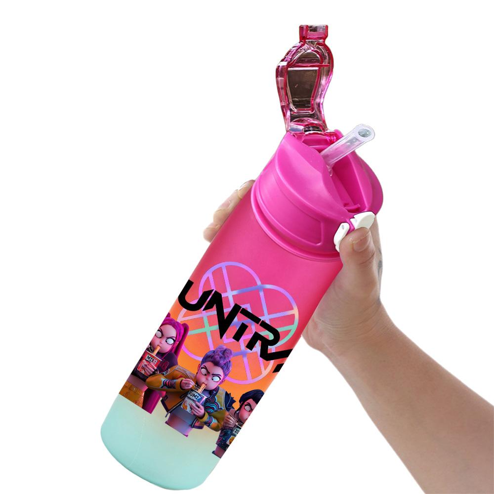 Cartoon K-Pop Demon Hunters Printed 750Ml Water Bottle Large Capacity Drinking Cup Portable Outdoor Sports Water Cup Children Gift