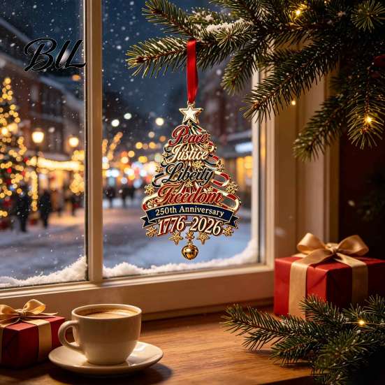 Holiday Tree Hanging Ornaments 250th Anniversary Christmas Ornament, USA Xmas Decor for Gift Friends Home Window, Patriotic Acrylic Sign Veterans