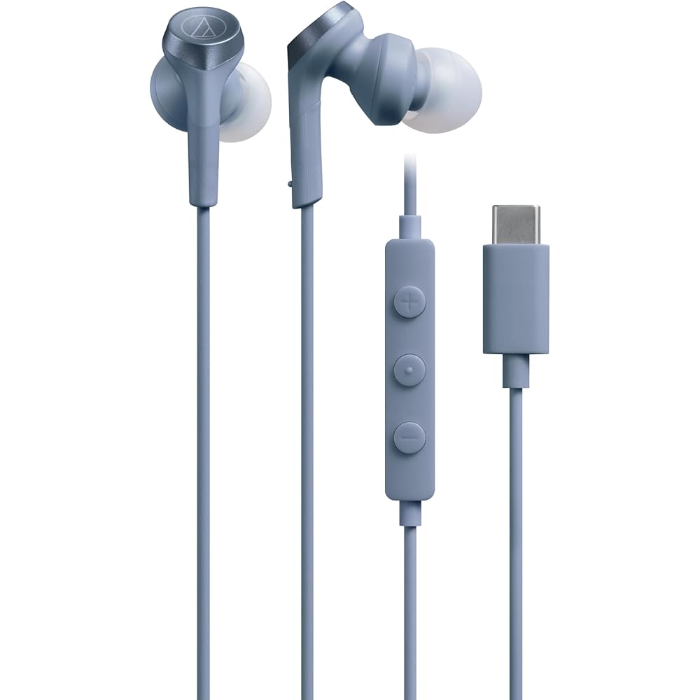 Audio-Technica ATH-CKS330C BL Wired Earphones, 1.2m Cable, with Microphone, USB Type-C, Deep Bass, In-Ear, Compatible with PC, Windows, Mac, Android,