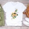 (Asian Size) Women Lovely Flower Trend Tee Top Clothing Casual  Short Sleeve T Shirt Fashion Print Lady Female Graphic T-shirts