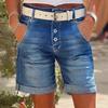 Женские джинсовые шорты с высокой талией и подвернутыми манжетами, утягивающие джинсовые шорты-бермуды с карманами