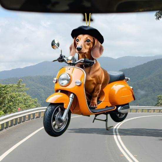 2D Подвеска для машины с собакой на велосипеде, акриловое украшение для зеркала заднего вида, милый тематический автомобильный аксессуар для декора интерьера