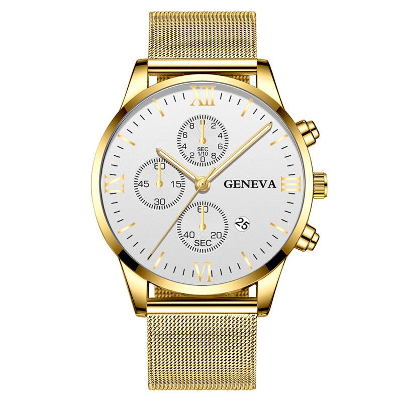 Модные мужские часы с римским узором и тремя глазами, календарем, мужские часы Milan с сетчатым ремешком