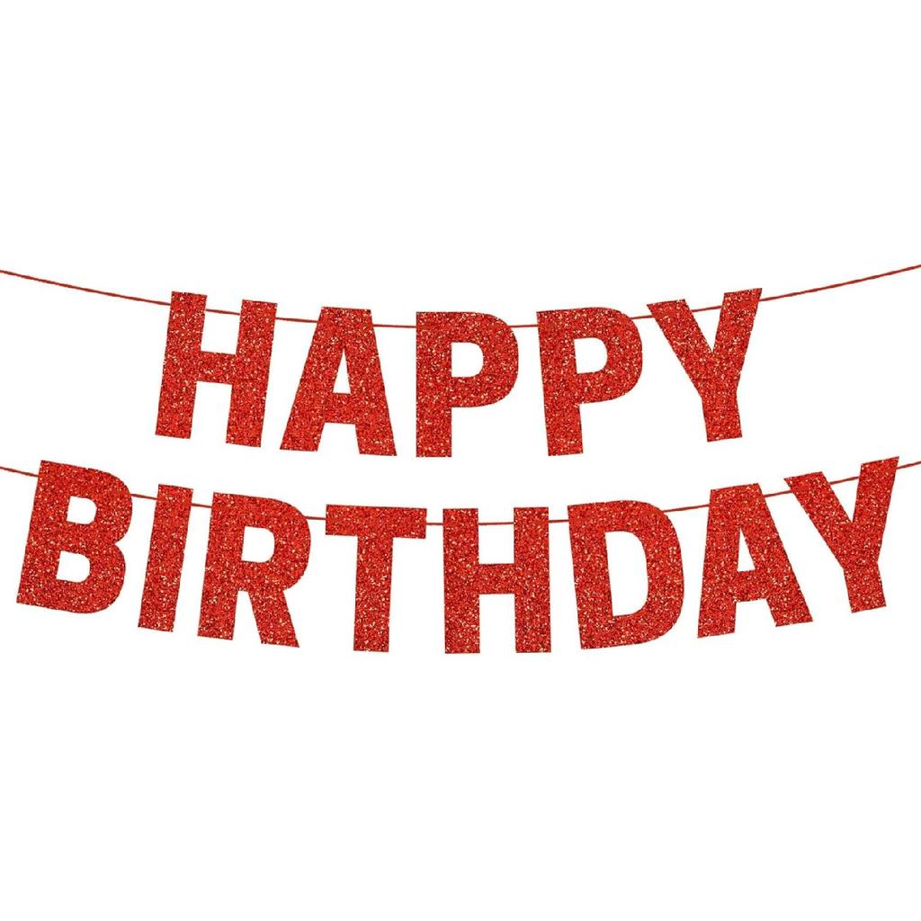 Pre-strung Happy Birthday Banner - No DIY - Gold Glitter Birthday Party Banner for Men & Women - Pre-strung Garland on 8 ft Strands - Gold Bday Party