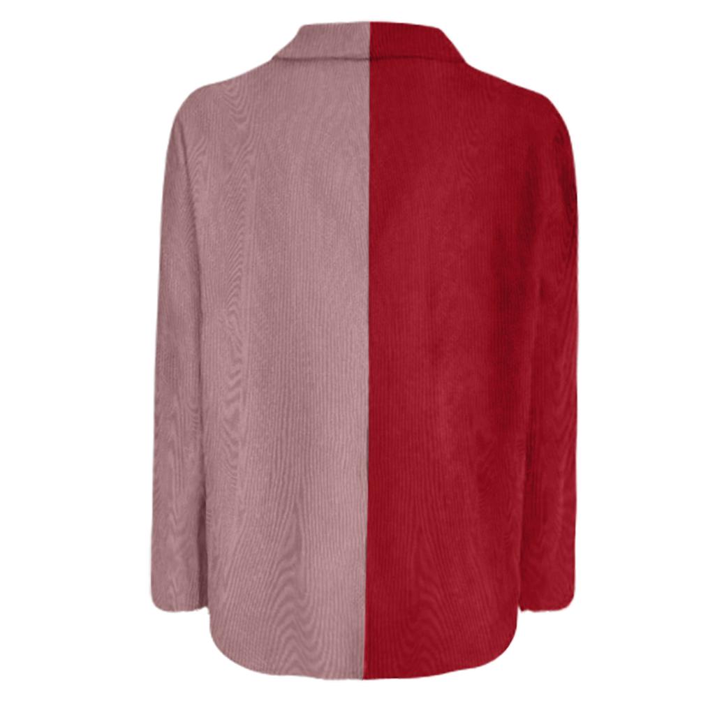 Женская осенне-зимняя свободная вельветовая куртка-рубашка с длинными рукавами и цветными блоками