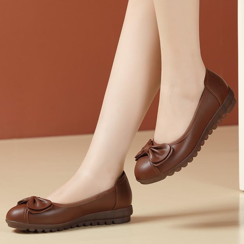 Туфли-лодочки на мягкой подошве из мягкой кожи, удобные для женщин среднего и пожилого возраста, кожаные туфли, плоские, одинарные