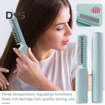 Щетка-выпрямитель для волос, 3 температуры, быстрый нагрев, аккумуляторная беспроводная отрицательные ионы, тип C, горячая щетка, электрическая расческа для вьющихся волос