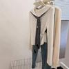 With Striped Shawl Navy Collar White Knitted Sweater Women's New Top Atmosphere Early Autumn Wear
