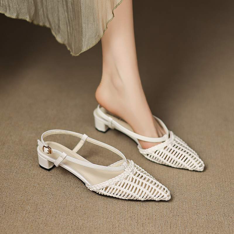 Krazing Pot Соломенные плетеные мюли летние размер 42 золотистого цвета на толстом низком каблуке женские сандалии с острым носком