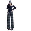 Acetate Wool Narrow Straight Woolen Plaid Pants for Women, New Autumn and Winter Retro Lazy Cotton Wool Wide-Leg Pants