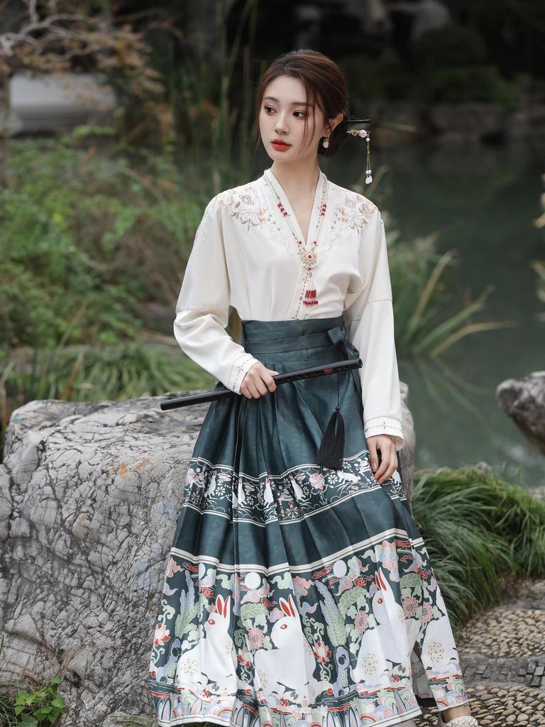 Ming Dynasty-inspired Embroidered Hanfu Skirt and Top Set