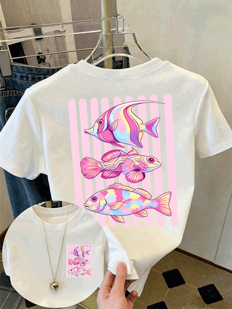 Striped French Beret Dachshund With Coffee Print Women'S T Shirt Casual O-Neck Short Sleeve Cotton Summer Tops Y2K Loose T-Shirt