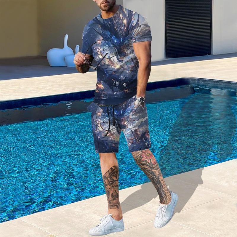 Модная мужская спортивная одежда с принтом 3D-дракона, повседневная дышащая освежающая футболка